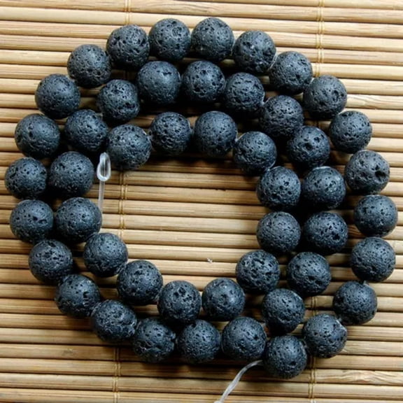 HOOUN Natural Nature Black Volcanic Lava Gemstone Round Beads 15"-10mm