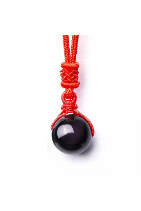 Natural Obsidian Rainbow Eye Good Luck Bead Pendant Woman Long Chain Necklaces +-red-16mm