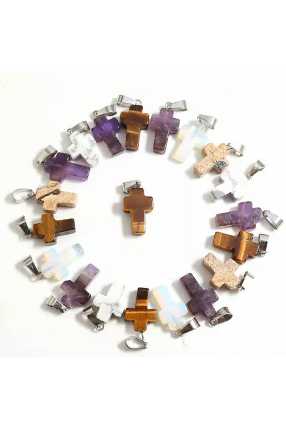 Natural Quartz Crystal Stone Pendants Healing Charms for jewelry making 50pcs -12x18mm cross