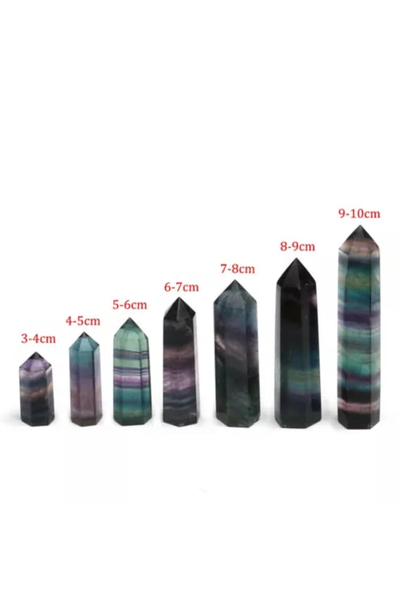 Natural Rainbow Fluorite Quartz Crystal Stone Point Tower Reiki Hexagonal Wand-3cm
