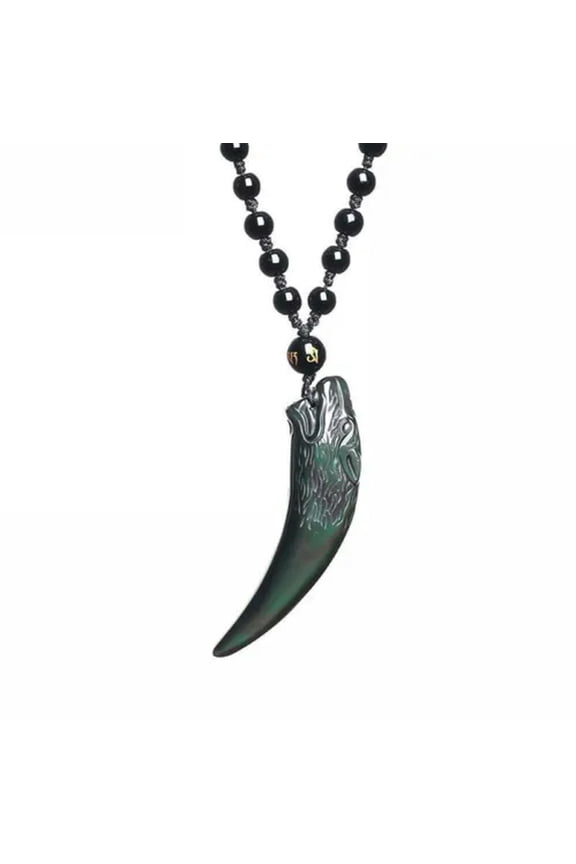 Natural Rainbow Obsidian Wolf Tooth Necklace Crystal Pendant with Bead Chain