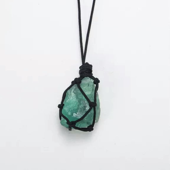 HOOUN Natural Raw Stone Wire Wrap Braid Crystal Chakra Pendant Necklace Energy Jewelry-Green Fluorite