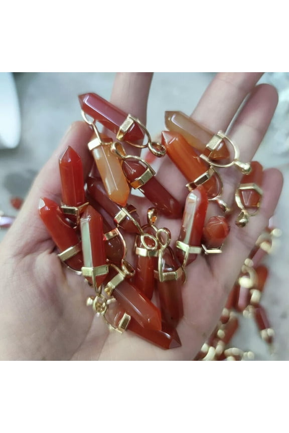 Natural Red Agate 50pcs Hexagonal Column Pendants for Jewelry Making Wholesale