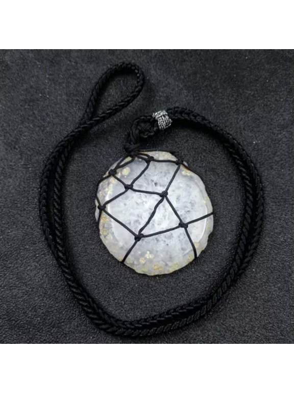 Natural Rope Wrap Agate Slice Colorful Stone Crystal Necklace Irregular Pendant-White
