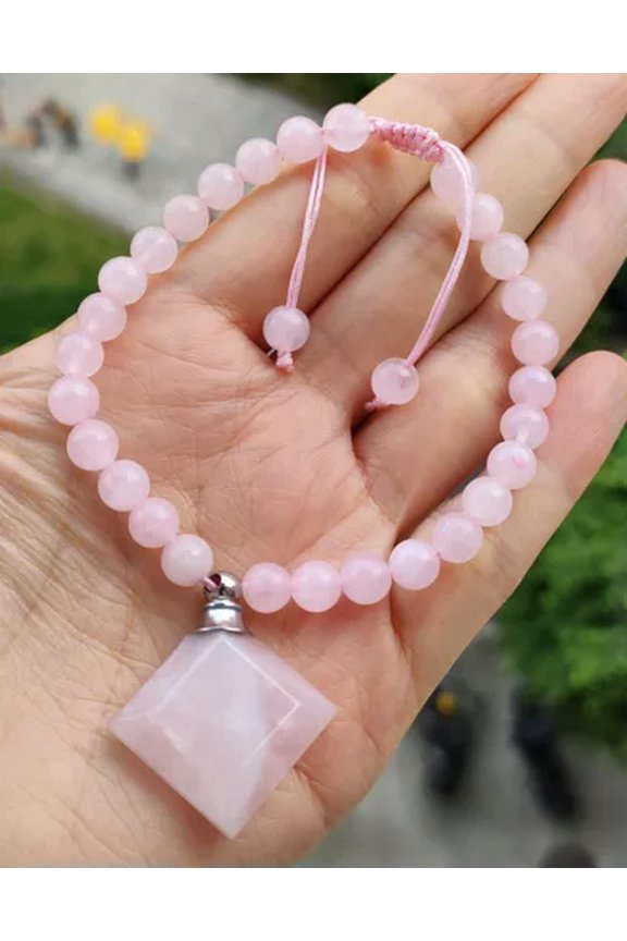 Natural Rose Quartz Gems Bracelet Perfume bottle Chakra Reiki Healing Amulet