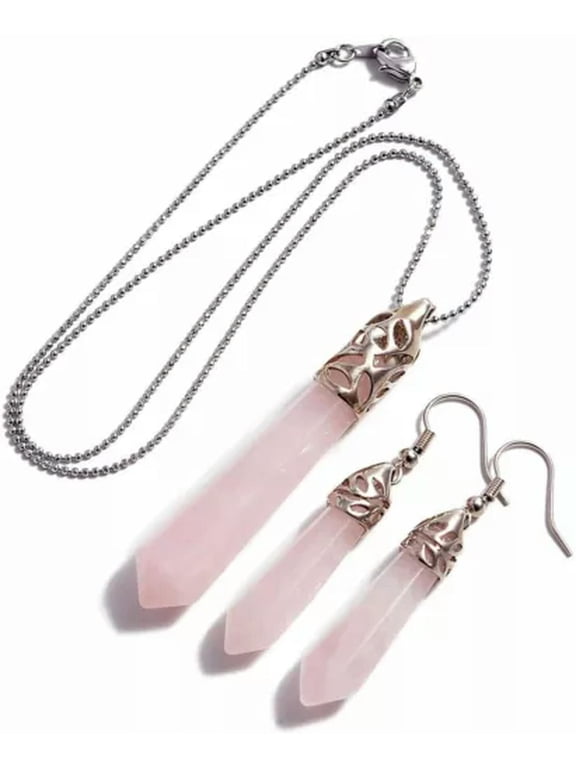 Natural Rose Quartz Gemstone Jewelry Set balance 7 CHAKRAS Reiki Crystal Healing-Rose Quartz