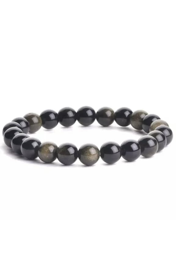 Natural Semi-Gemstone Healing Crystal Stone Bead Stretch Bracelet Jewelry Gift-14-Gold Obsidian
