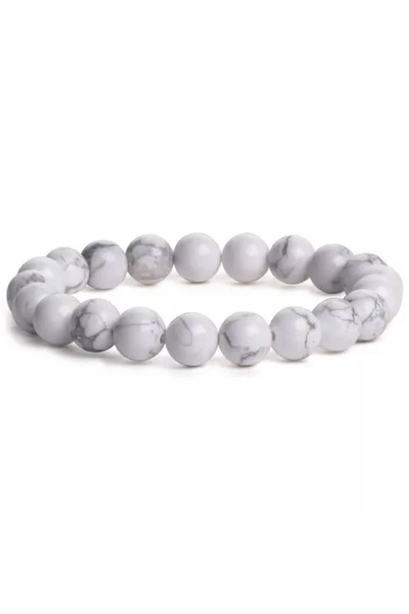 Natural Semi-Gemstone Healing Crystal Stone Bead Stretch Bracelet Jewelry Gift-5-White Howlite
