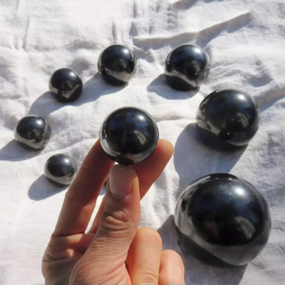 HOOUN Natural Shungite Sphere Polished EMF Radiation Protection Crystal Stone Healing
