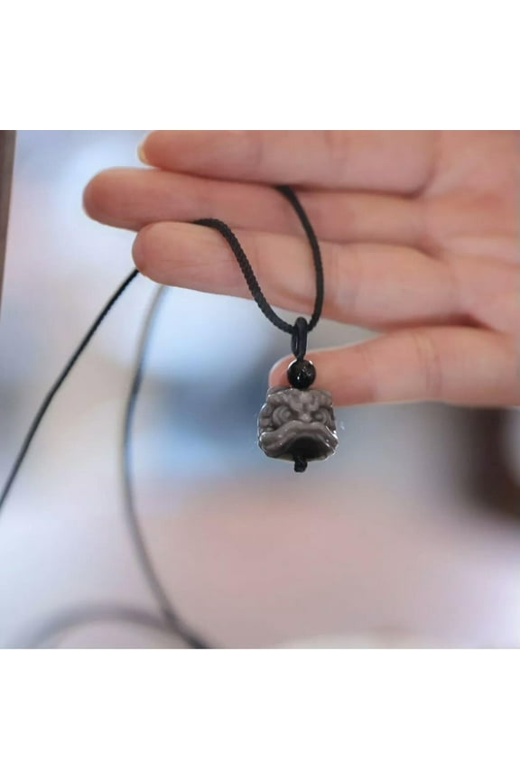 Natural Silver Sheen Obsidian Necklace Lion Head Healing Energy Protection Stone
