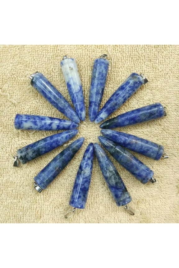 Natural Sodalite Stone Bullet Shape Pendants Charms for Jewelry Making 12pcs