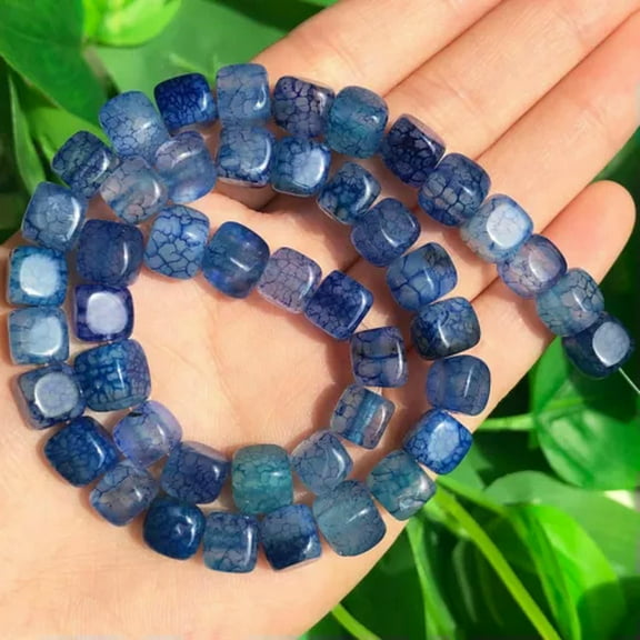 HOOUN Natural Square Aquamarines Tourmaline Peridot Loose Beads for Jewelry DIY Making-Blue Cracked Agate-8mm (approx 48pcs)