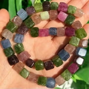 HOOUN Natural Square Aquamarines Tourmaline Peridot Loose Beads for Jewelry DIY Making-Tourmaline-8mm (approx 48pcs)