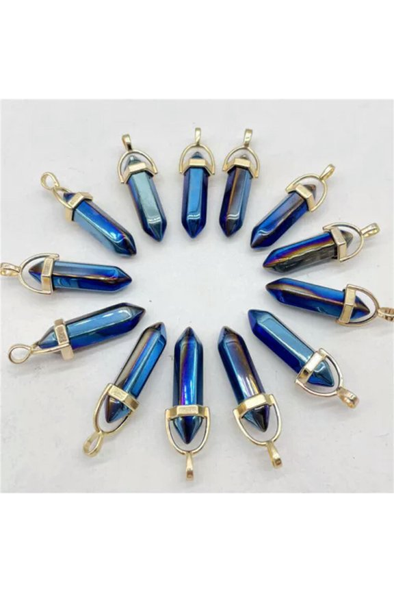Natural Stone 50pcs Gold Hexagonal Column Pendants for Jewelry Making Wholesale-Blue Hematite