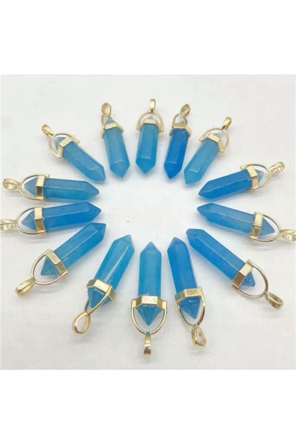 Natural Stone 50pcs Gold Hexagonal Column Pendants for Jewelry Making Wholesale-Blue stone