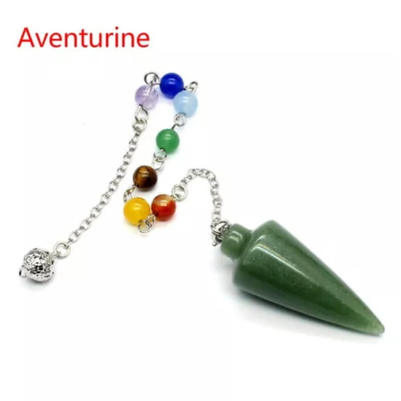 HOOUN Natural Stone Crystal Pendulum Cone Reiki Chakra Healing Pendant Necklace Reiki-Aventurine