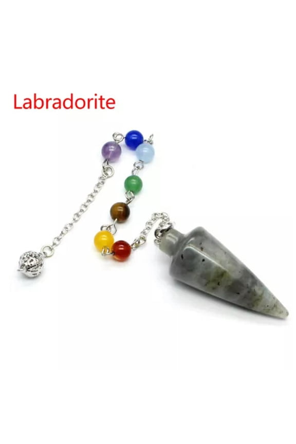 Natural Stone Crystal Pendulum Cone Reiki Chakra Healing Pendant Necklace Reiki-Labradorite