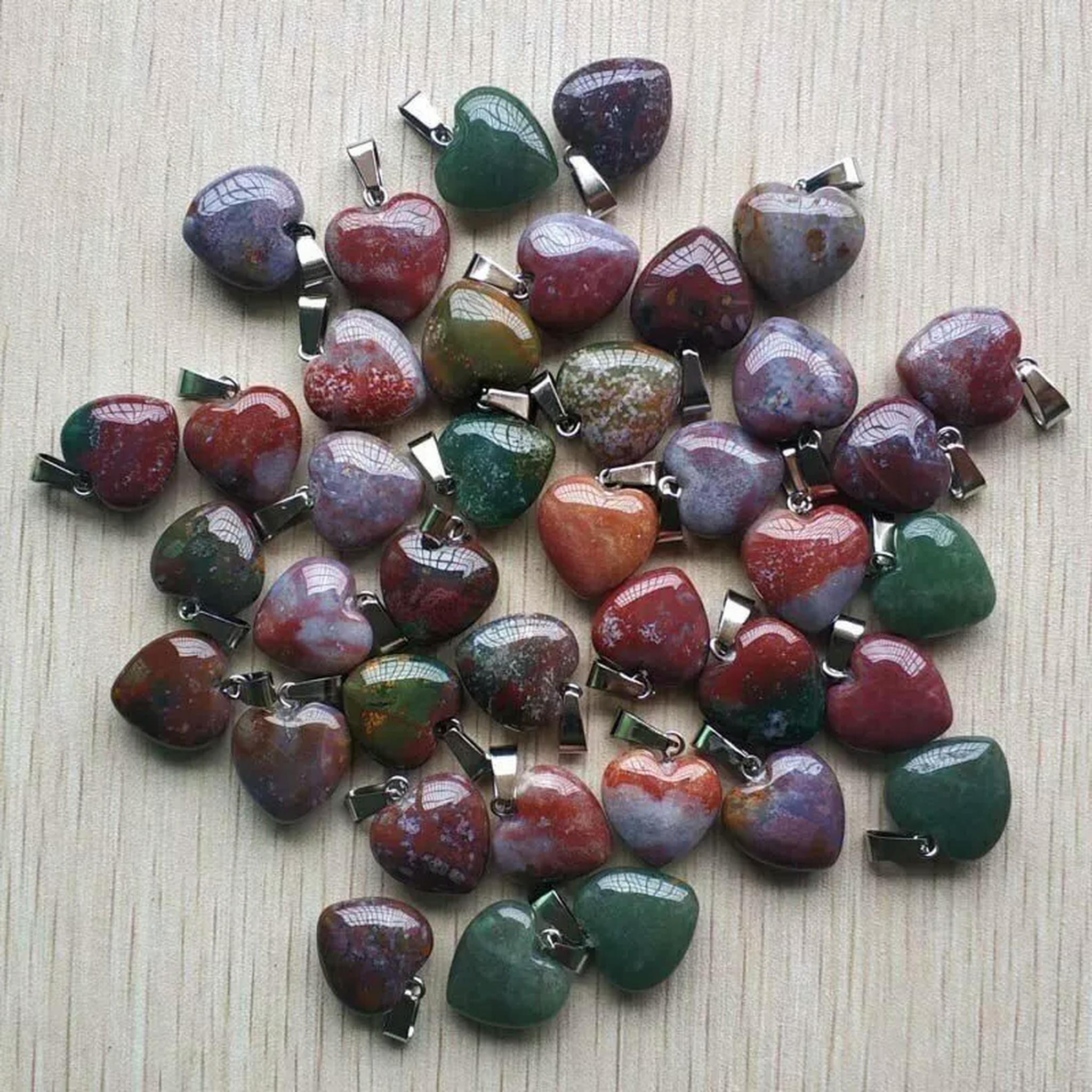 HOOUN Natural Stone Heart 50pcs India Agate Pendant Bead DIY Necklaces Jewelry 16mm