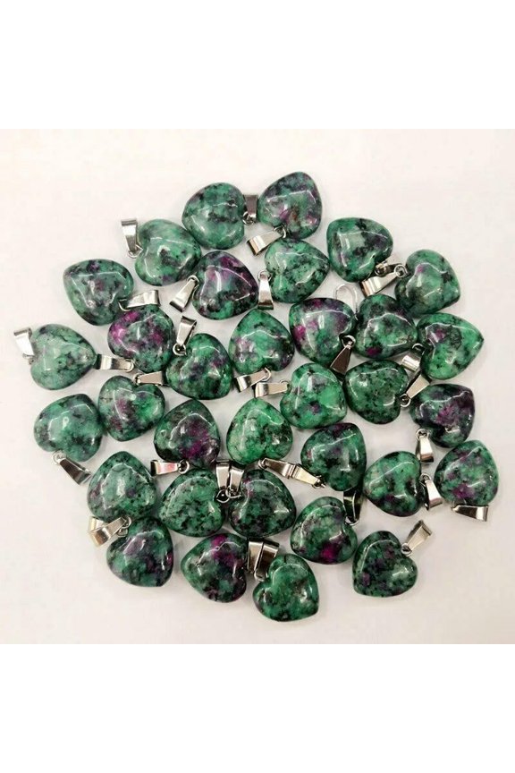 Natural Stone Heart 50pcs Ruby In Fuchsite Pendant Bead for DIY Necklaces 16mm