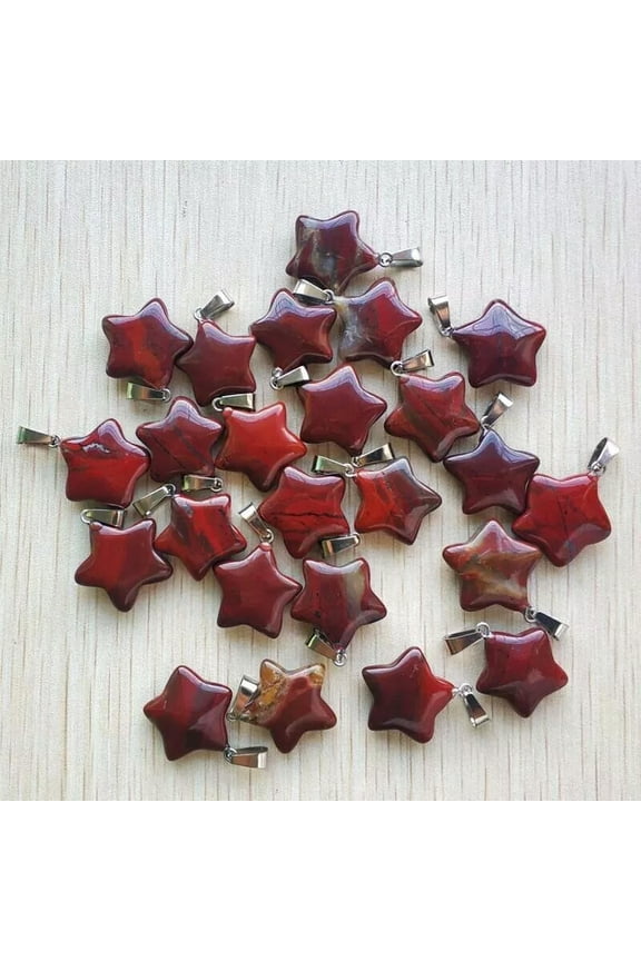 Natural Stone Red Jasper 50pcs Star Pendant Bead for DIY Jewelry Making 20mm