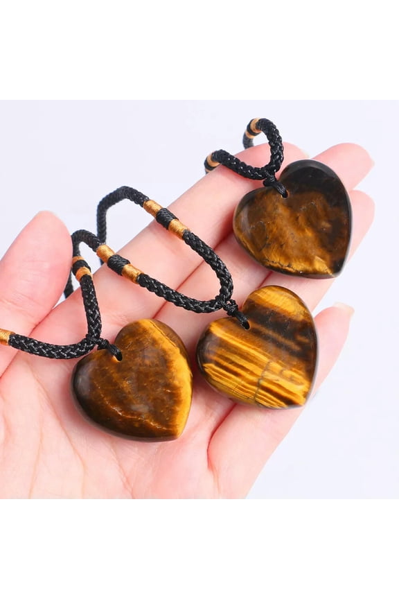 Natural Tiger's-Eye Stone Crystal Polished Heart Shape Healing Gemstone Necklace