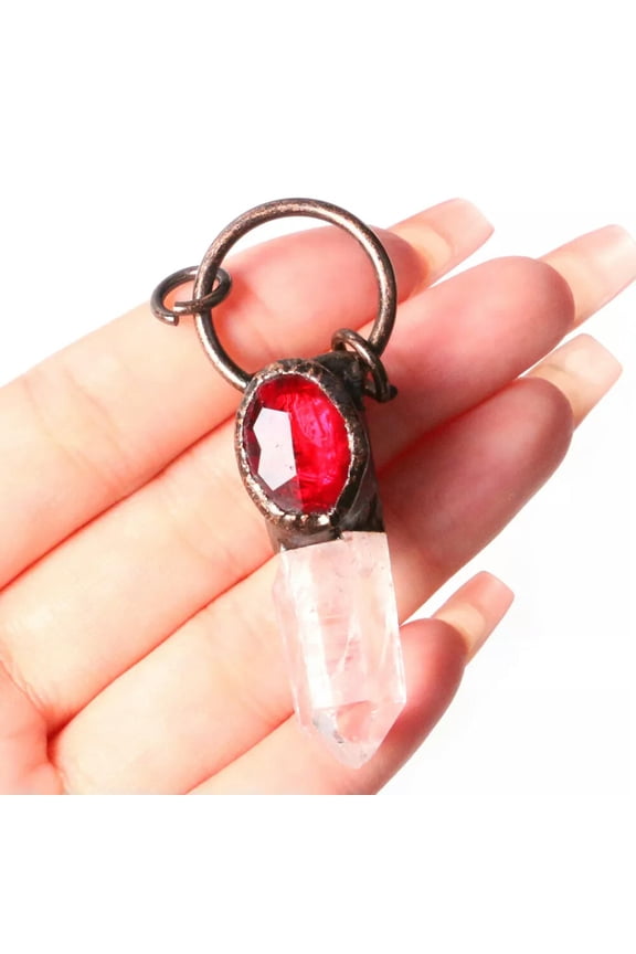 Natural White Clear Quartz Red Corundum Crystal Cut Faceted Pendant Jewelry New