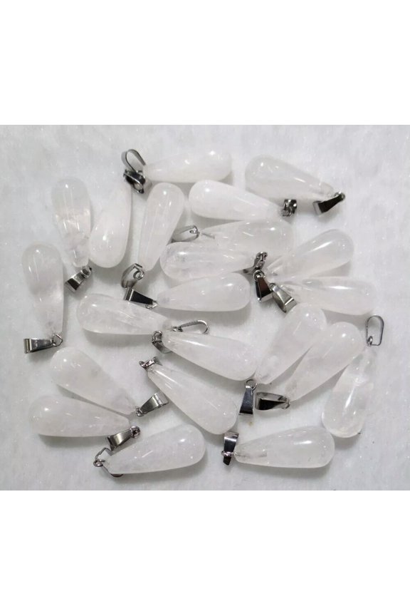 Natural White Crystal Stone 50pcs Long Water Drop Shaped Pendant Bead 10X28mm