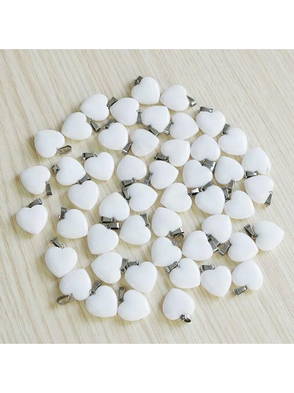 Natural White Jades Stone 100pcs Heart Pendant Healing 20mm Gemstone DIY Jewelry