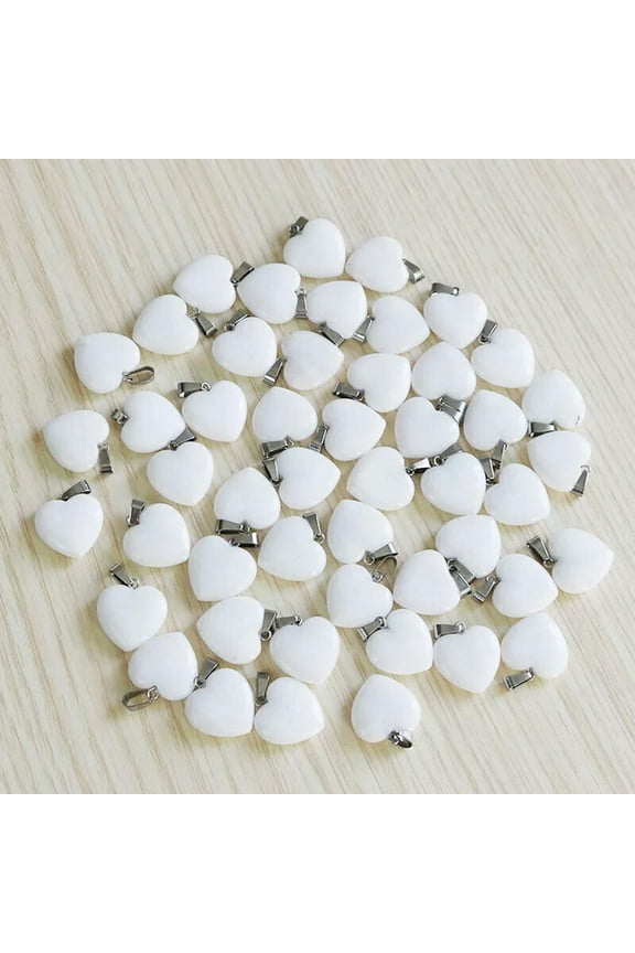 Natural White Jades Stone 100pcs Heart Pendant Healing 20mm Gemstone DIY Jewelry