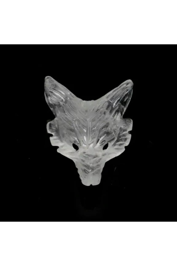 Natural Wolf Head Pendant Crystal Healing Quartz Stone Carved DIY Necklace Decor-Clear Quartz