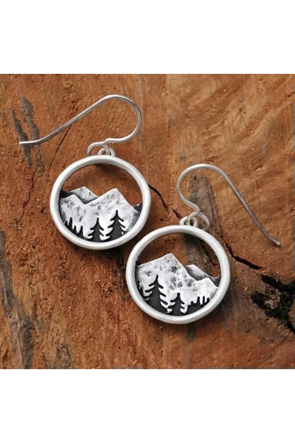 Nature Style Vintage Hollow Mountain Tree Earrings Women's Ear Jewelry Gifts-Silvery