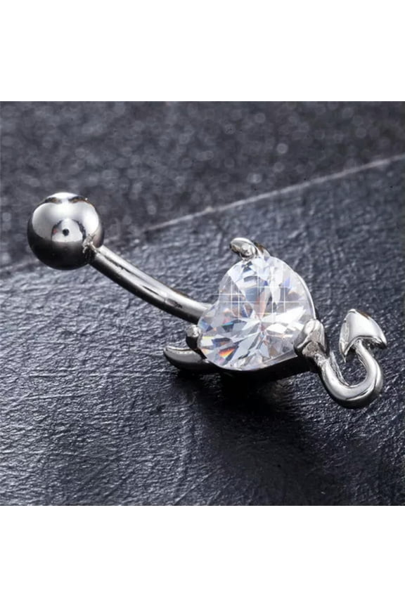 Navel Belly Button Ring Crystal Rhinestone Heart Spiral Devil Piercing JewelrNI-White