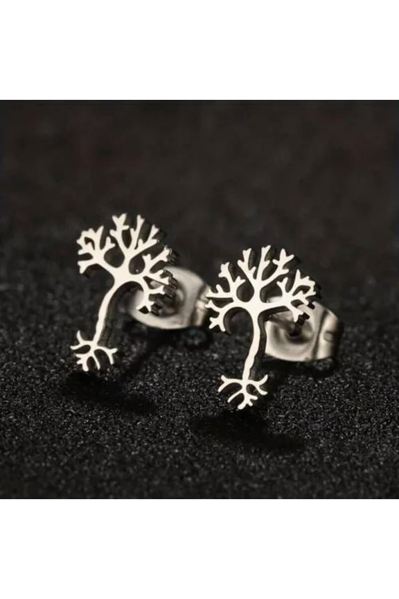 Neuron Stainless Steel Earrings Anatomy Stud Life Tree Biology Ear Jewelry Gifts-Steel