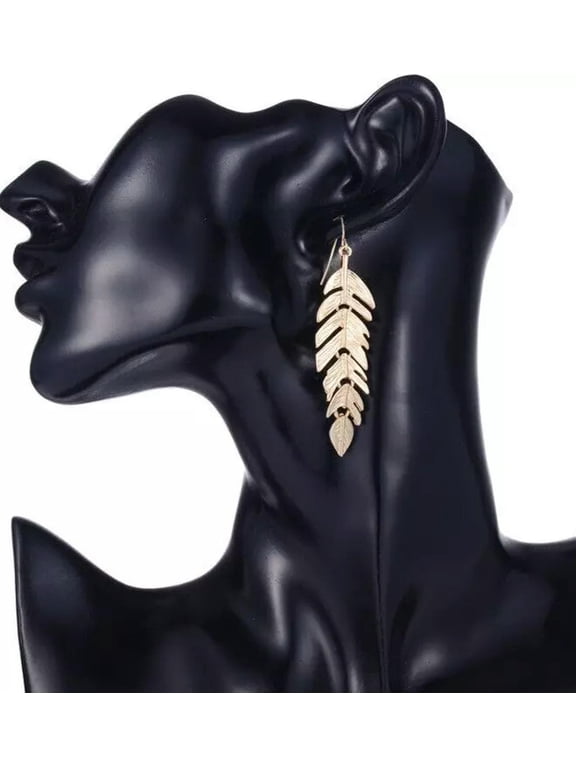 New 14k Gold Plated Leaf Drop Earrings Ladies women long Dangle hook Earrings