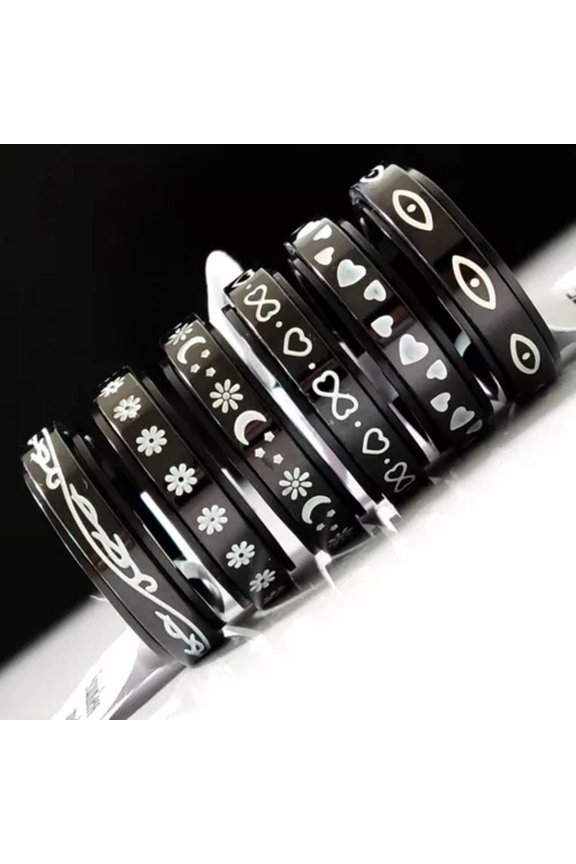 New 30pcs/lot Top Mix Rotating Stainless Steel Spinner Ring For Men Women-Black