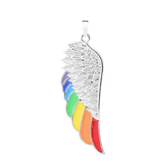 HOOUN New Angel Wings Stainless LGBT Gay Lesbian Rainbow Pride Pendant Chain Necklace-A-Pendant