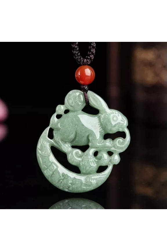 New Burmese Jade Rabbit Pendant Jewelry Green Jadeite Lucky Necklace
