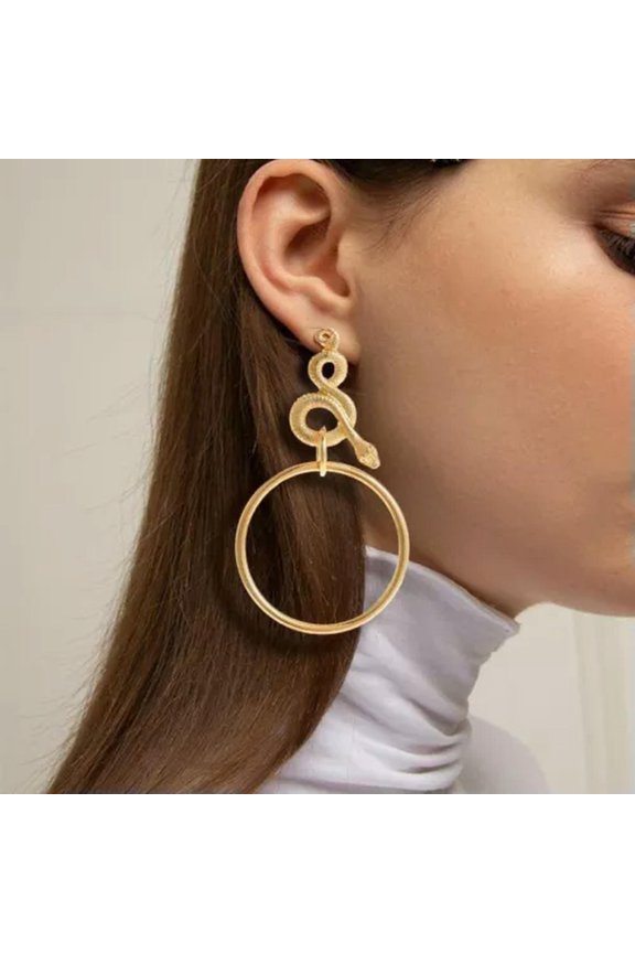 New Gold Hoop Snake Serpent Drop Dangle Stud Earrings