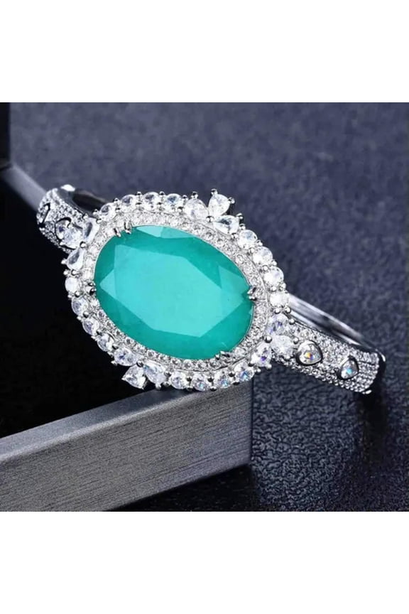 New Huge Oval Neon Blue Tourmaline Gems Women Bangle Charm Silver Bracelets