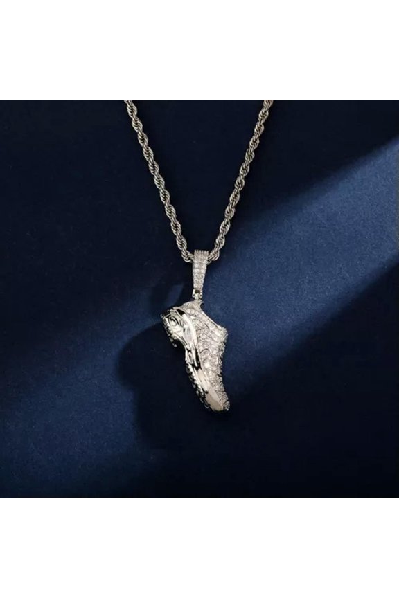 New Men's Rhinestone Shoes Sneakers Pendant Necklace Jewelry High Quality Gift-Silver