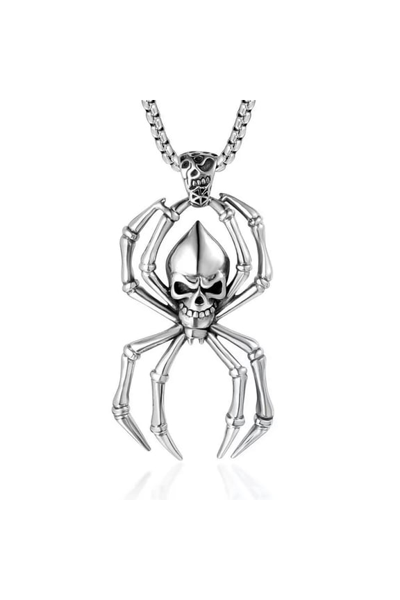 New Men's Stainless Steel Skull Spider Necklace Pendant Jewelry Fashion Chain