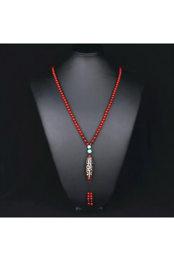 New Natural 7-8mm Tibetan Red Agate Dzi Necklace 20" AAA Jewelry Wholesale