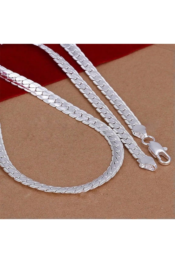 New Necklace Men Stainless Steel herringbone Chain Silver Plated Flat Chain
