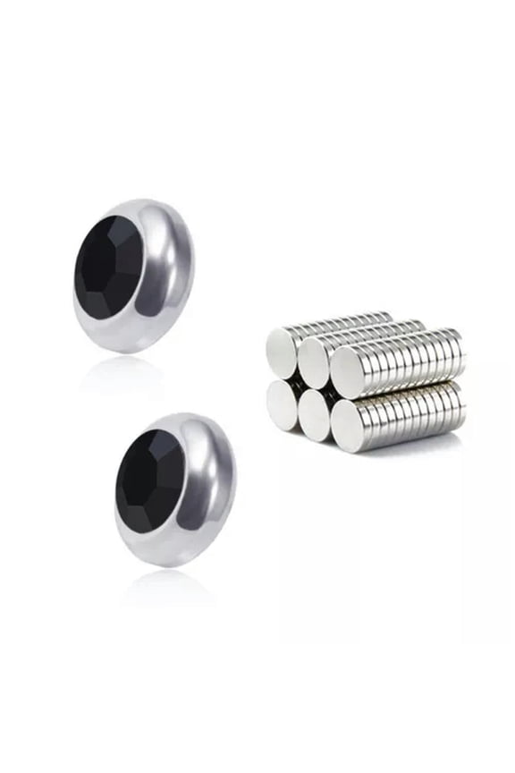 New Non Piercing Clip on Magnetic Magnet Ear Stud Mens Womens Fake Earrings-Black