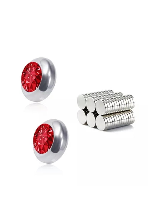New Non Piercing Clip on Magnetic Magnet Ear Stud Mens Womens Fake Earrings-Red