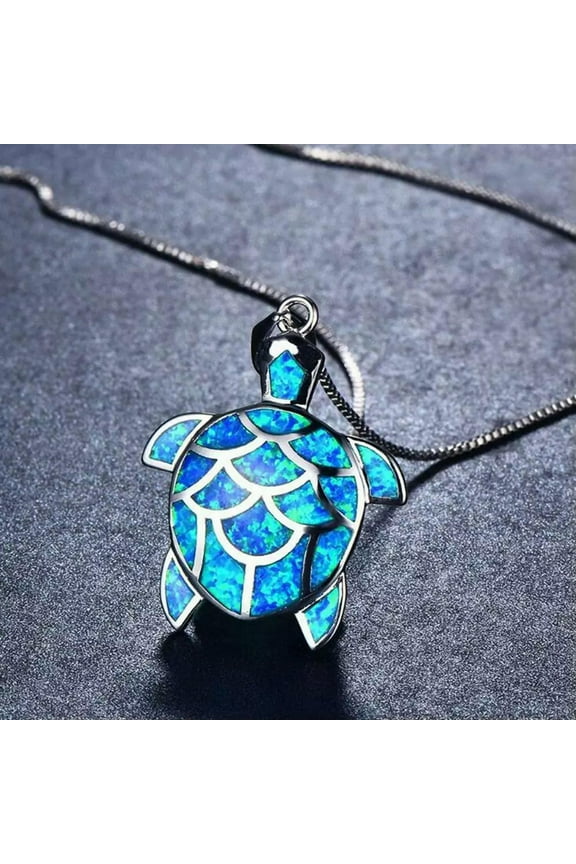 New Opal Cute Turtle Necklace Pendant Silver Chain Jewelry Sweater Chain Gift
