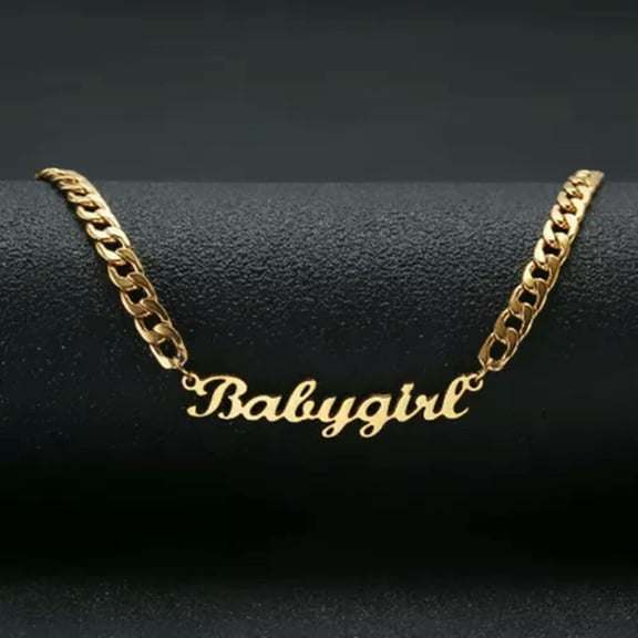 HOOUN New Personalized Custom Name Stainless Steel Cuban Curb Chain Engraving Necklace-Gold