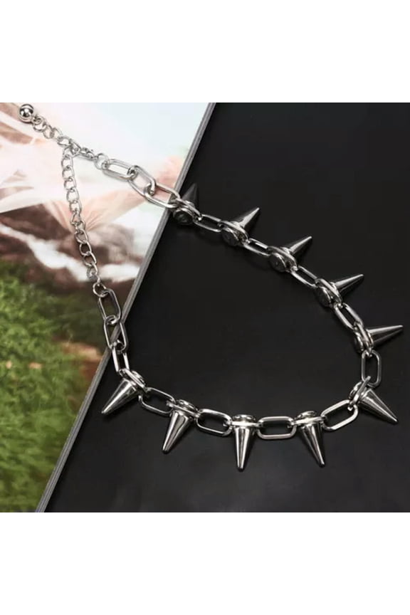 New Spike Rivet Punk Collar Necklace Goth Rock Biker Link Chain Choker Jewe QH-_-Silver