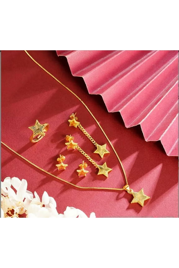 New Star combination 22K 24K Thai Baht Yellow Gold GP Filled Necklace Set