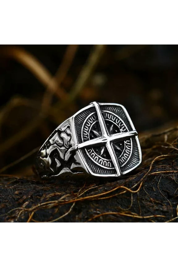 Nordic Navigational Compass Ring Stainless Steel Male Boyfriend Biker Punk Ring-10